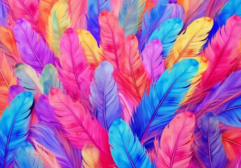 Multicolor Peacock Feathers on Seamless Living Wall Mural, generative AI