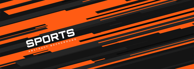 Wide vector black and orange abstract modern sports background with diagonal lines. Vector illustration