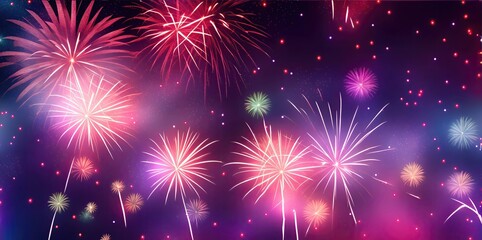 Naklejka premium Bright colorful fireworks on a dark background. Generative AI