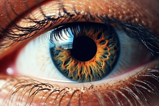 AI generative of Close up of brown woman eye iris with make up