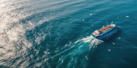Aerial drone photo of fuel tanker ship. AI generative illustration.