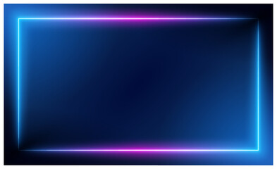 Neon square frame with shining effects on dark background. Empty glowing techno backdrop. Vector illustration. 