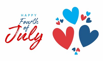 Happy 4th of July American national holiday greeting card design with hearts