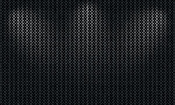 Carbon fibre texture background, New Technology abstract, vector illustration. Hexagon dark background. Black honeycomb abstract metal grid pattern technology wallpaper with light spots from lamps