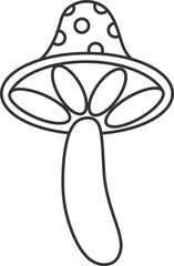 Fly agaric icon. Illustration in outline style. 70s retro vector design.