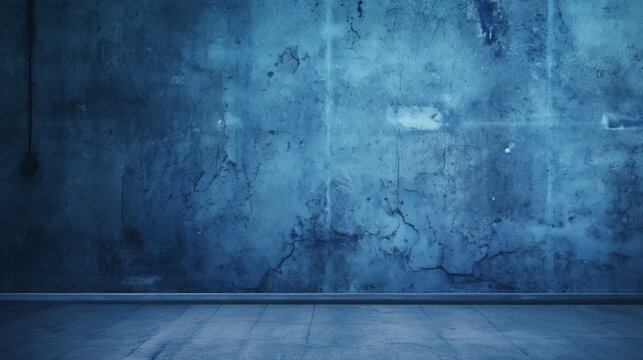 dark and blue concreate and cement wall to present product and background - old room with concrete wall, Generative AI