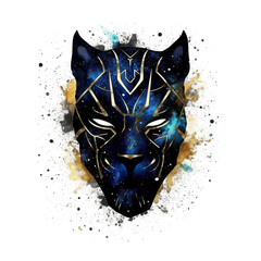A close up of a black panther mask on a white background. Generative AI.