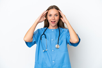 Young surgeon doctor Lithuanian woman isolated on white background with surprise expression