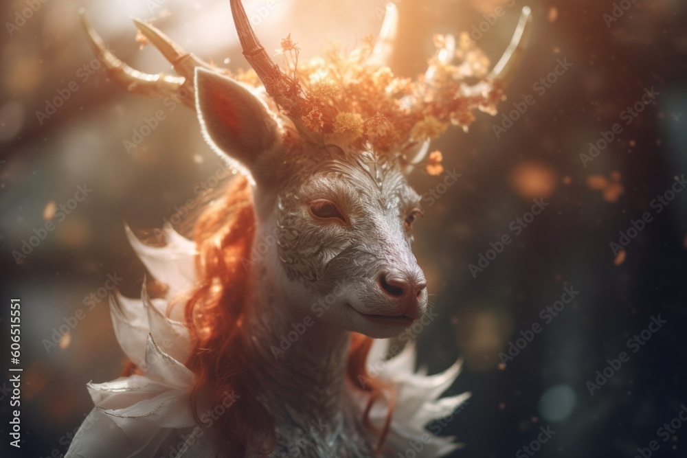 Canvas Prints A close up of a deer wearing a crown. Generative AI image.