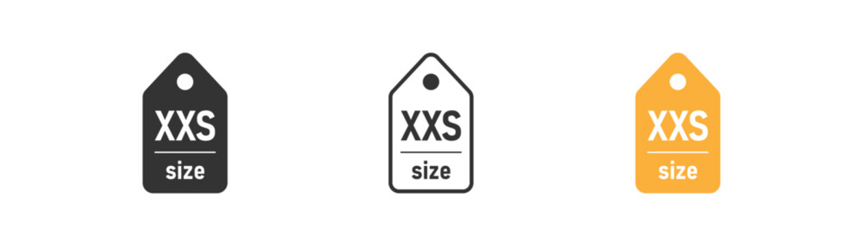 Label size XXS icon on light background. Clothes symbol. Measurement standart, shopping, laundry. Outline, flat and colored style. Flat design. Vector illustration