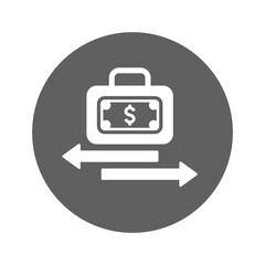 Dollar suitcase exchange icon.