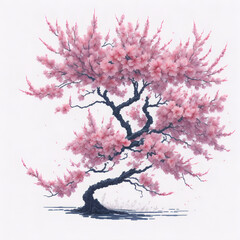 Obraz na płótnie Canvas beautiful watercolored cherry tree with cherry blossoms