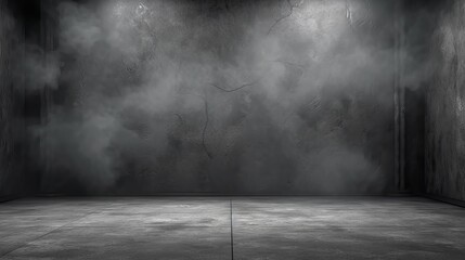 Empty dark abstract cement wall and gradient studio room with smoke float up interior texture for display products wall background, Generative AI