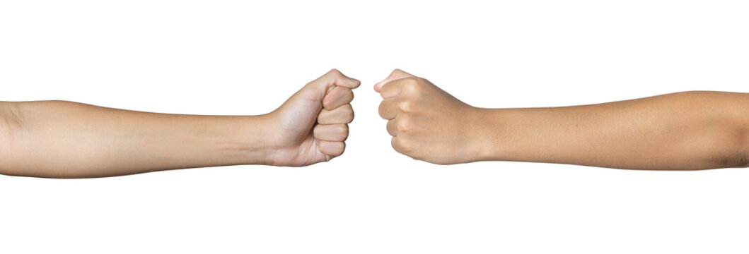 Hand fist gesture front and back view isolated on white background. Clipping path included