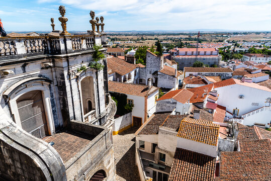 The roofs of the Cathedral of Evora. Alentejo, Portugal. Sunny day of summer