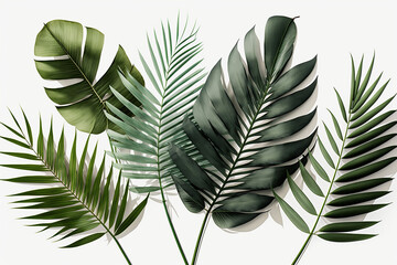 Palm tree leaves on a white background. AI Generative