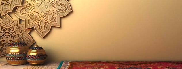 Golden jumma ramadan islamic background with pattern mandala. AI generated