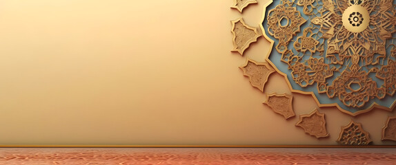 Golden jumma ramadan islamic background with pattern mandala. AI generated