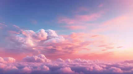 light soft panorama sunset sky background with pink clouds - sunset over the clouds - sky and clouds - pink clouds in the sky - clouds and sun rays, Generative AI