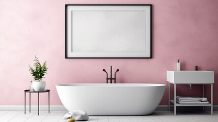 Fototapeta na wymiar Bathroom design with a bathtub in the center in a minimalist style, Generated AI