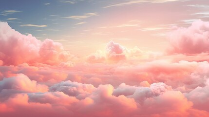 light soft panorama sunset sky background with pink clouds - sunset over the clouds, Generative AI