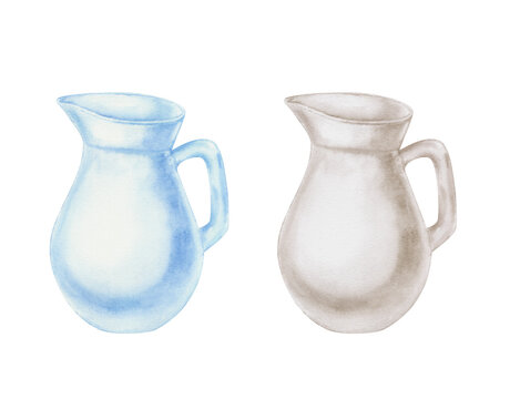 Watercolor jug isolated on a white background. Hand drawn watercolor jug