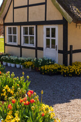 Traditional danish country house with flowers