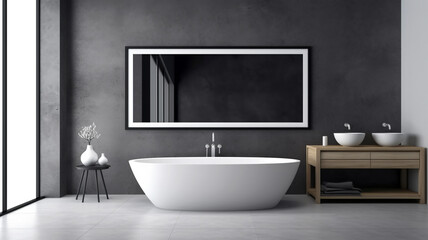 Fototapeta na wymiar Minimalist Harmony: A Bathroom Centered Around a Soothing Bathtub