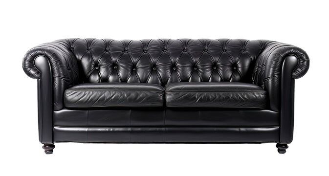 black leather armchair sofa isolated on transparent background
