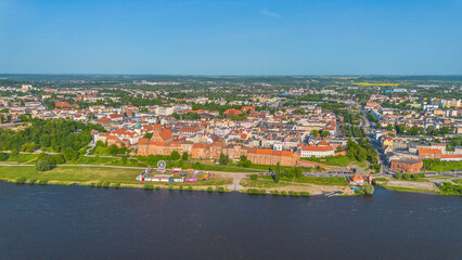 Fototapeta na wymiar Panoramic aerial view. Old town of Grudziadz at Wisla river. Poland