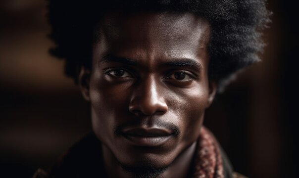 Close up fashion portrait of a male afro or african model with white pigmentation, generative AI