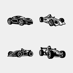 set of Black silhouette of race cars. vector isolated on white background