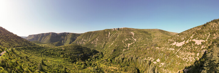 Fototapeta na wymiar Mountains and plateaus surrounding the Cirque de Navacelles, in Hérault, Occitanie, France