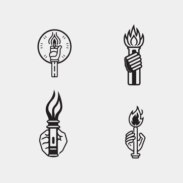set of hand holding torch symbol flat illustration vector isolated on white background
