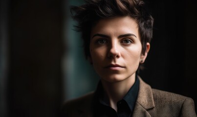 Obraz premium Portrait of a powerful androgynous feminist woman, generative AI