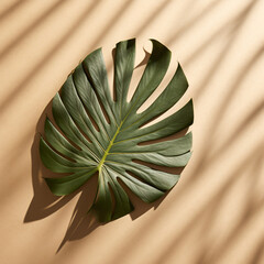 Minimal summer concept with palm tree leaf, flat lay