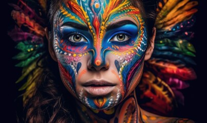 Colorful Face Painting, Airbrush Art, generative AI