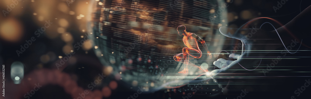 Aufkleber Businessman hand release Artificial intelligence AI, Digital data and machine learning technology and computer brain. Robot technology development for futuristic.