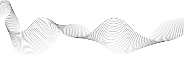 Abstract wavy grey technology lines on transparent background. Abstract gray curved line for banner design and frequency sound wave line.