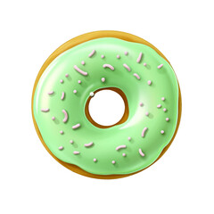 A cartoon style delicious green donut on a transparent background, Generative AI