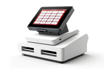 Close-up view of a modern point of sale system with touchscreen display and receipt printer, isolated on a white background, generative ai - obrazy, fototapety, plakaty