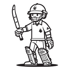 This is a Cricket Player Clipart, Cricket Player Black and white line art. Cricket Player Vector Silhouette.