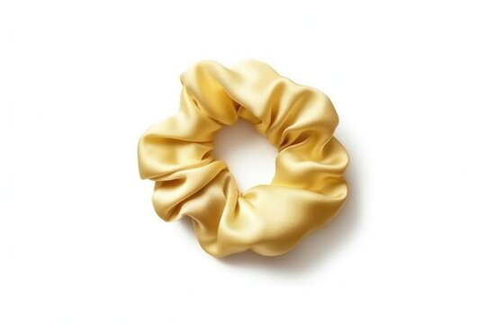 Colorful hair scrunchie, a fabric-covered elastic band used for fastening hair, isolated on a white background, generative ai

