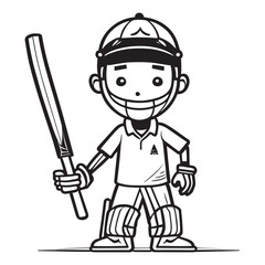 This is a Cricket Player Clipart, Cricket Player Black and white line art. Cricket Player Vector Silhouette.