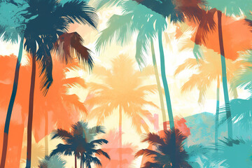 A painting of palm trees in a tropical setting. Generative AI. - obrazy, fototapety, plakaty
