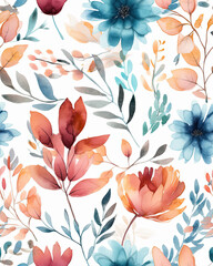 Seamless pattern with flowers and leaves, floral pattern for wallpaper or fabric. Botanic Tile. AI generated images