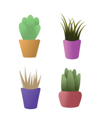 houseplants in pots with grain texture vector illustration, succulent, cactus - obrazy, fototapety, plakaty