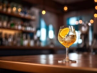 Limoncello Spritz Cocktail on a bar counter (generative AI)