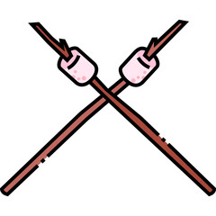 roasted marshmallow stick colored line icon