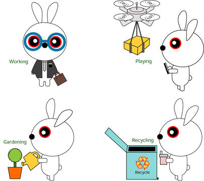 set of funny cartoon rabbits